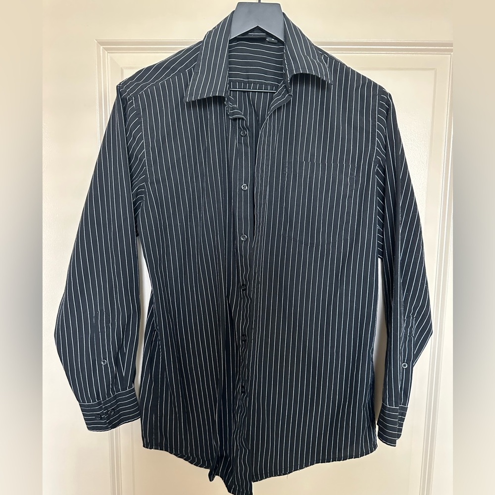 Black button down shirt, long sleeve. Onyx - Unisex Small